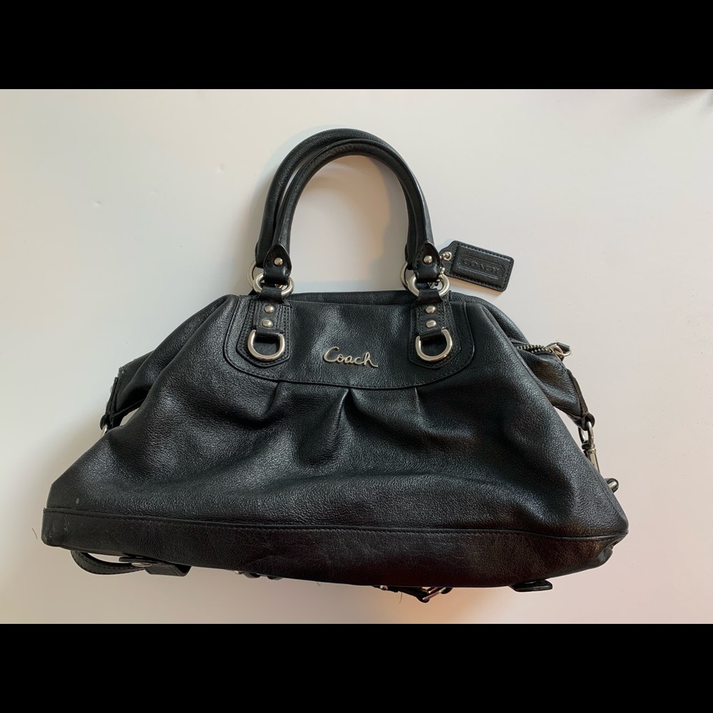 Coach Black Leather Satchel Purse with Shoulder Strap F15447